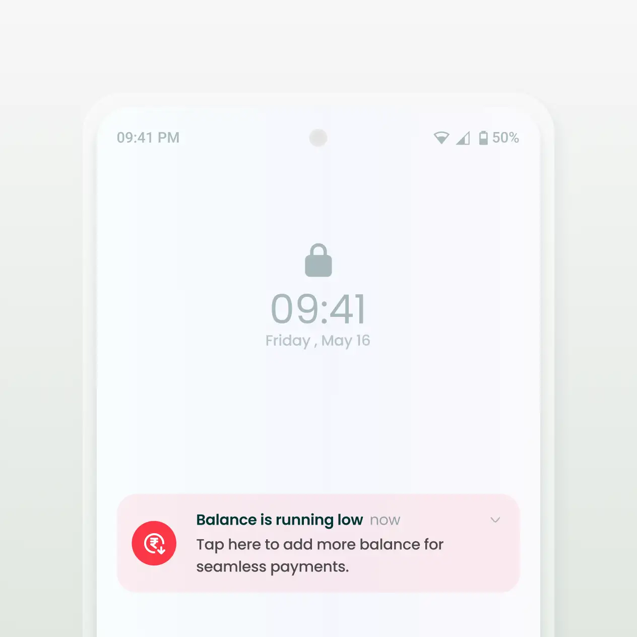 Mobile screen showing a Pine Labs alert notification about low balance Mobile screen showing a Pine Labs alert notification about low balance