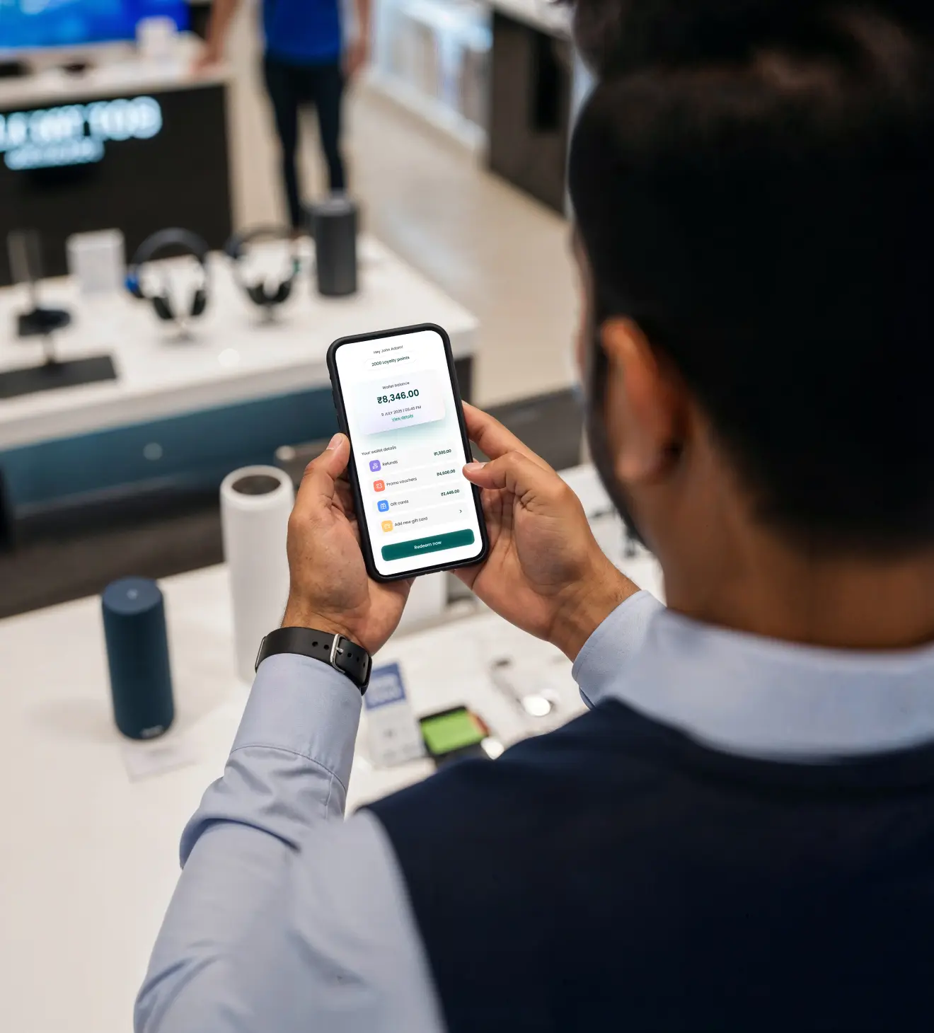 Person using a smartphone to process an instant refund through a mobile application