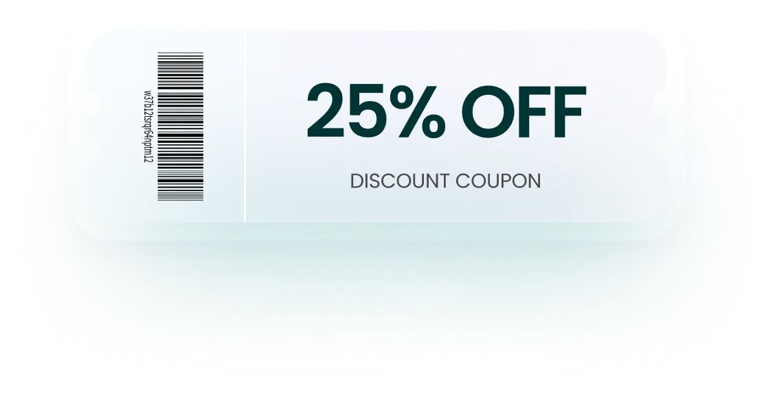 Digital image of a promotional voucher or discount coupon offering '25% OFF' to engage consumers