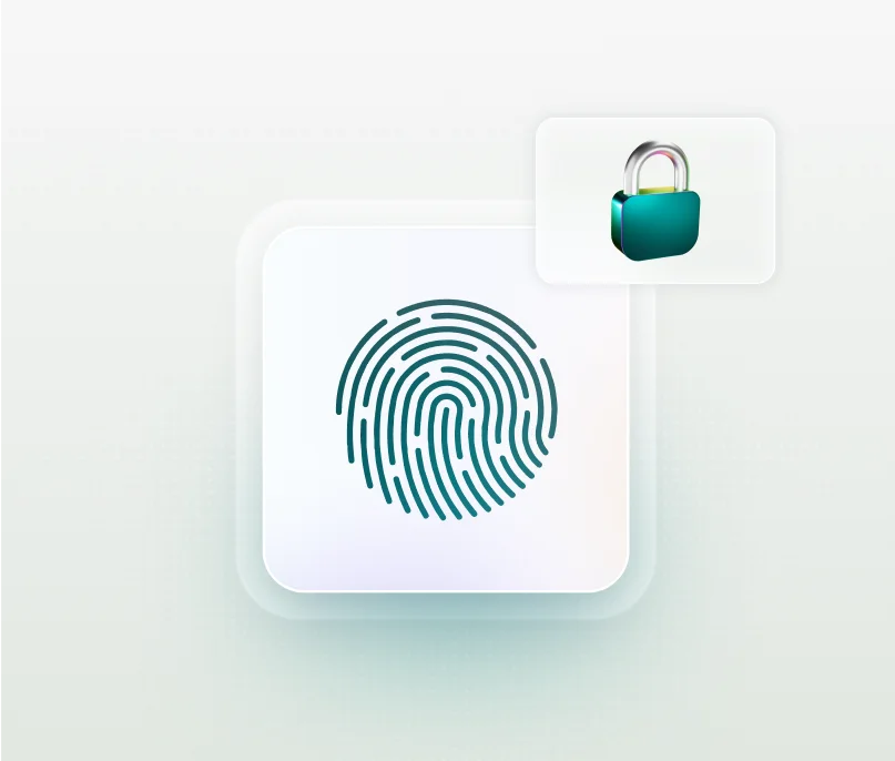 Fraud Prevention & Security Fingerprint icon with a lock symbol representing secure transactions and fraud prevention