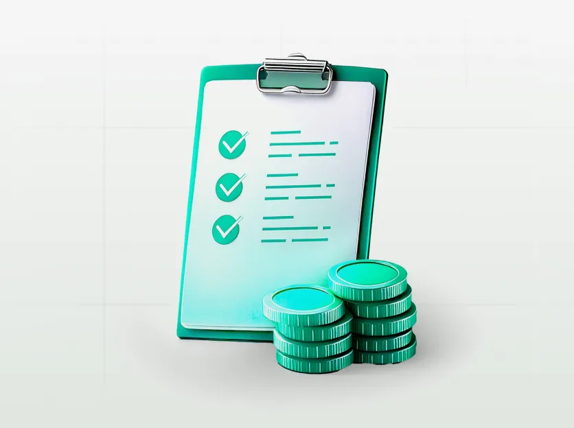 Input Tax Credit (ITC) verification Illustration of a checklist clipboard and stacked coins representing input tax credit (ITC)