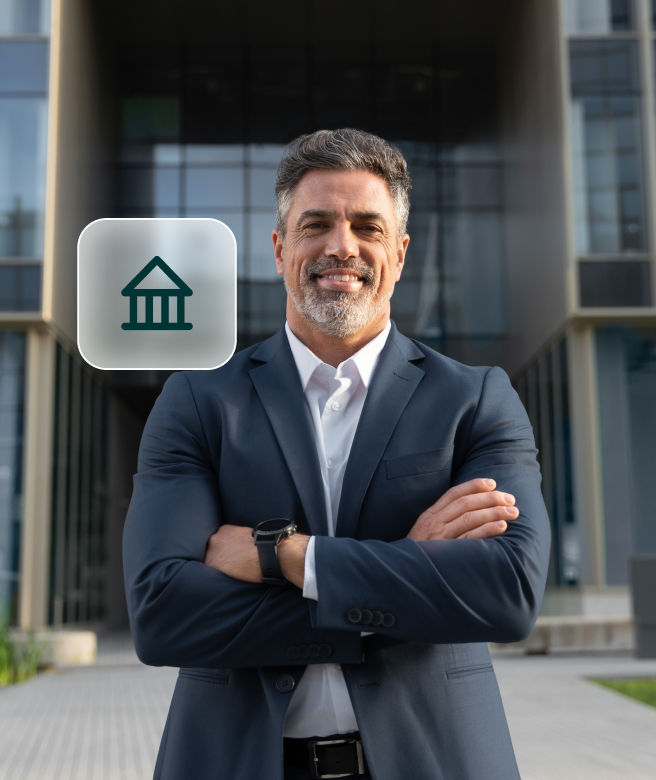 Man standing infront of a building symbolising Pine Labs' digital banking solutions