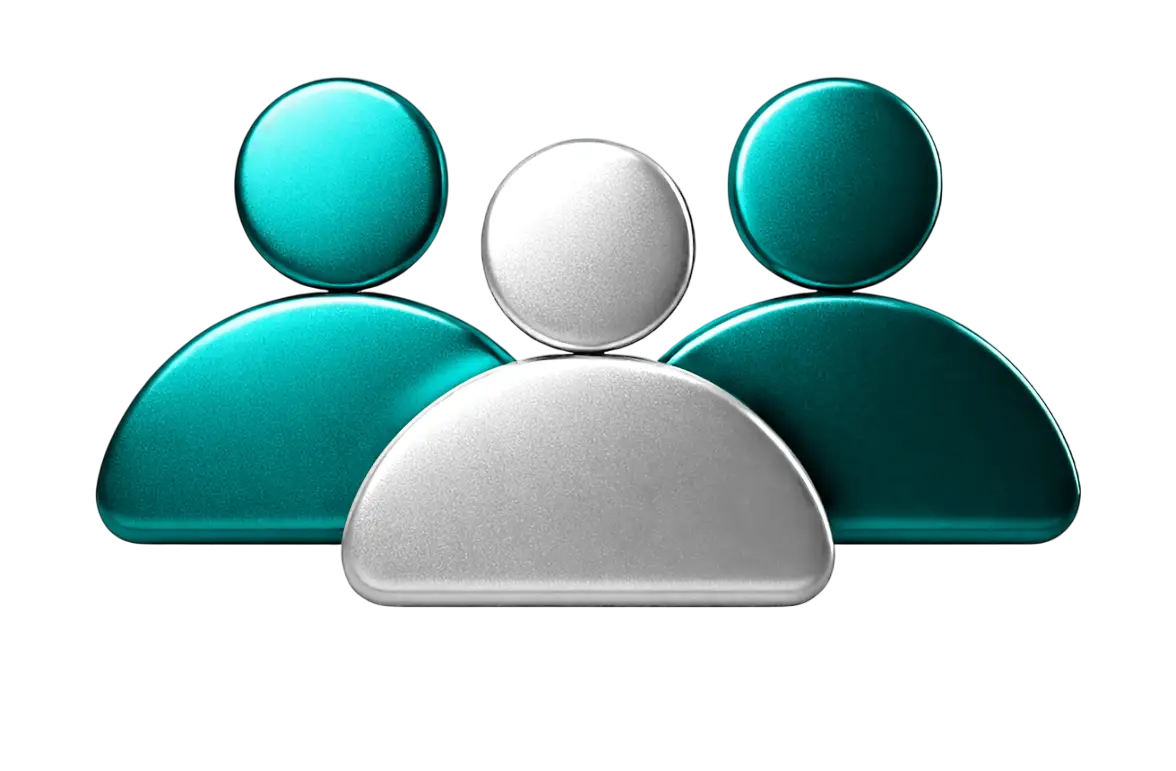 Three abstract human icons representing community and collaboration