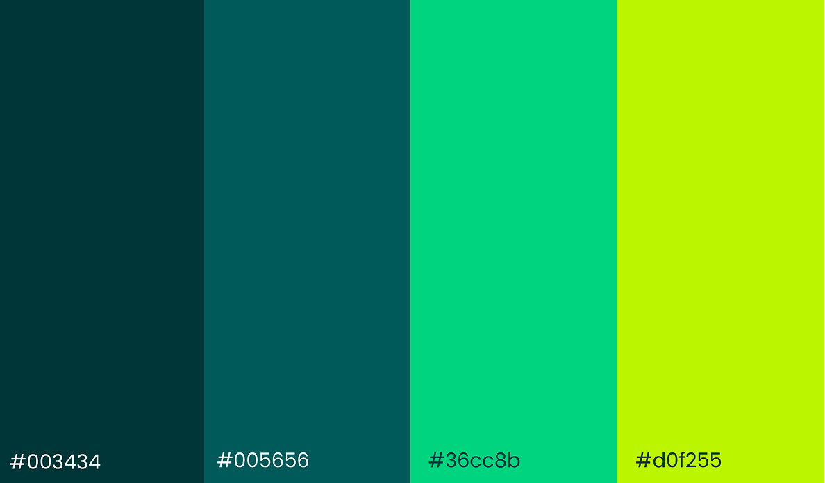 Pine Labs brand colors showing four swatches with hex codes