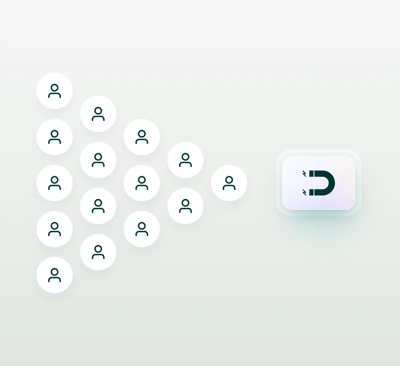 Magnet attracting user icons symbolizing customer acquisition and engagement through GrowthHub