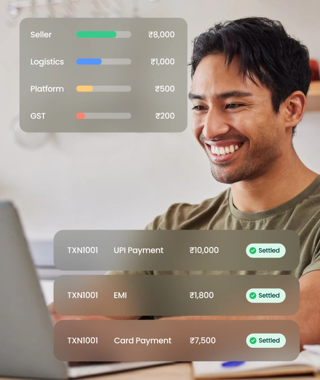 Person viewing merchant payment dashboard for streamlined acquiring and settlement