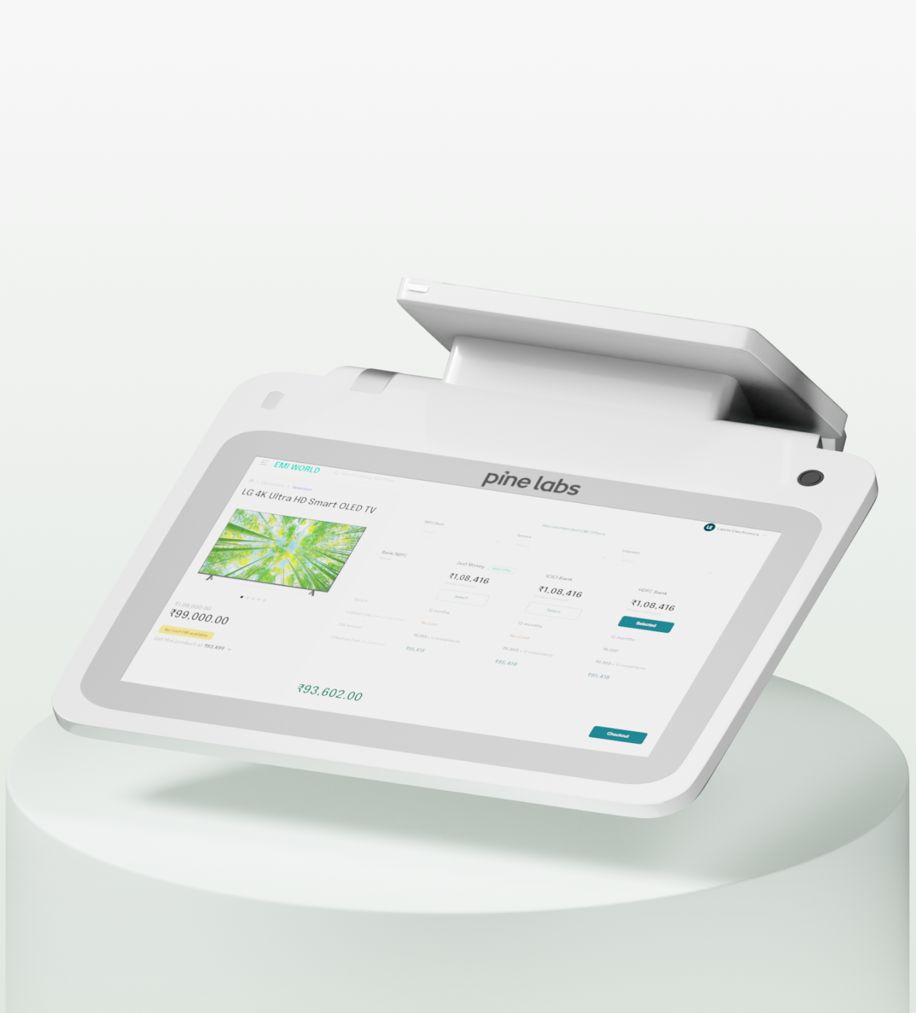 Pine Labs Hub point-of-sale device with touchscreen