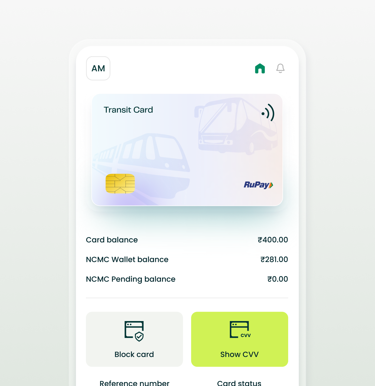 Mobile application interface for adding transit card details