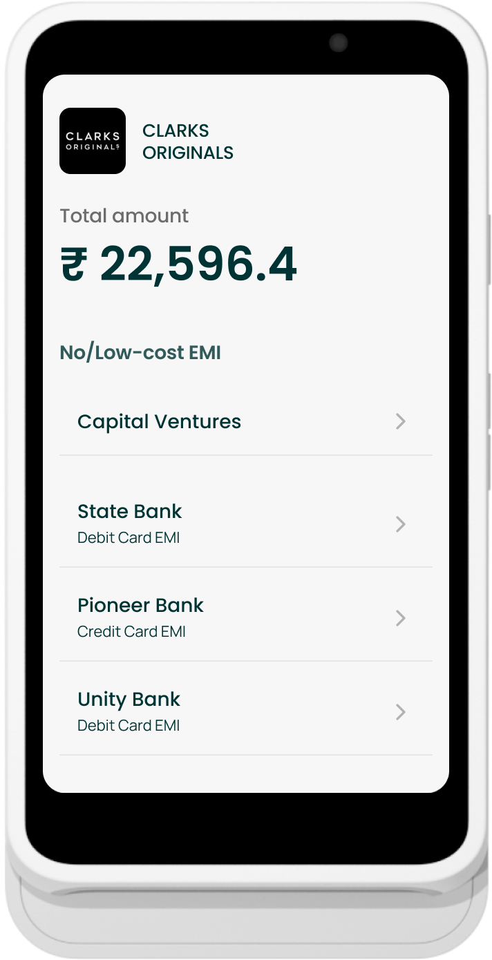 Smart terminal displaying multiple EMI payment options